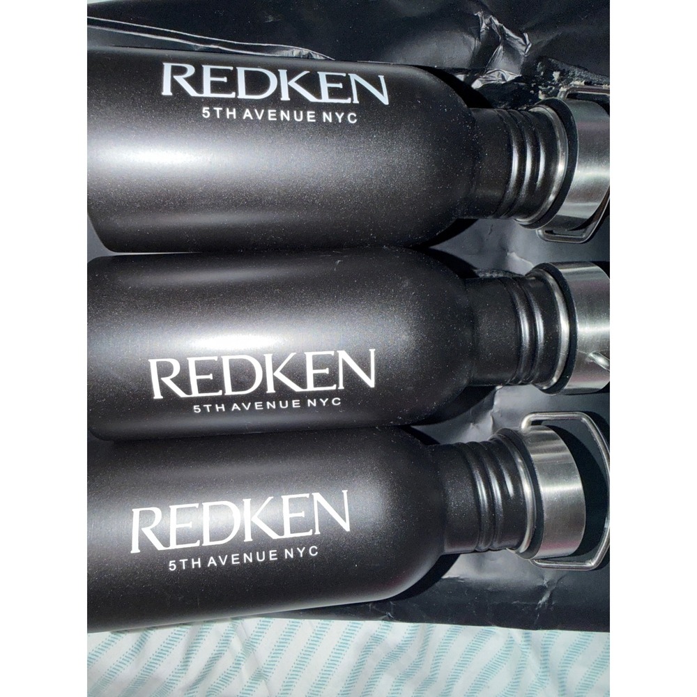 Redken 5th Avenue NYC Black Stainless Steel Water Bottle Set of‎ 3 Lid hair